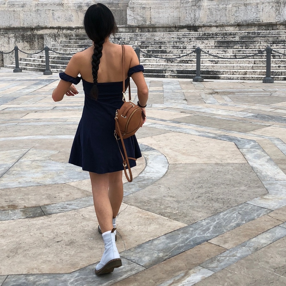 Strapless puffy sleeve dress